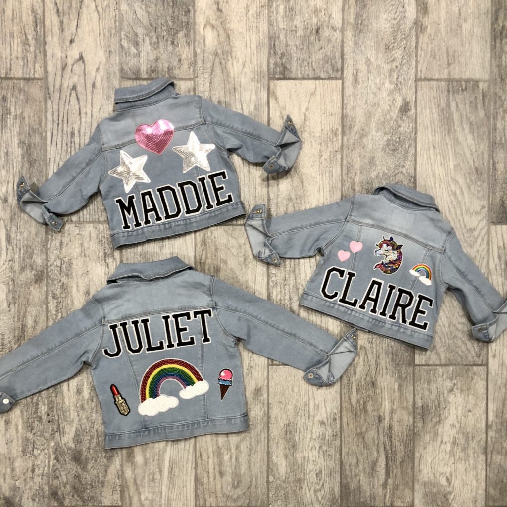 Personalized Monogram Girls Chenille Letter Patch Jean Jacket | Chenille  Name Patch Jacket | Toddler Girls Custom Jean Jackets